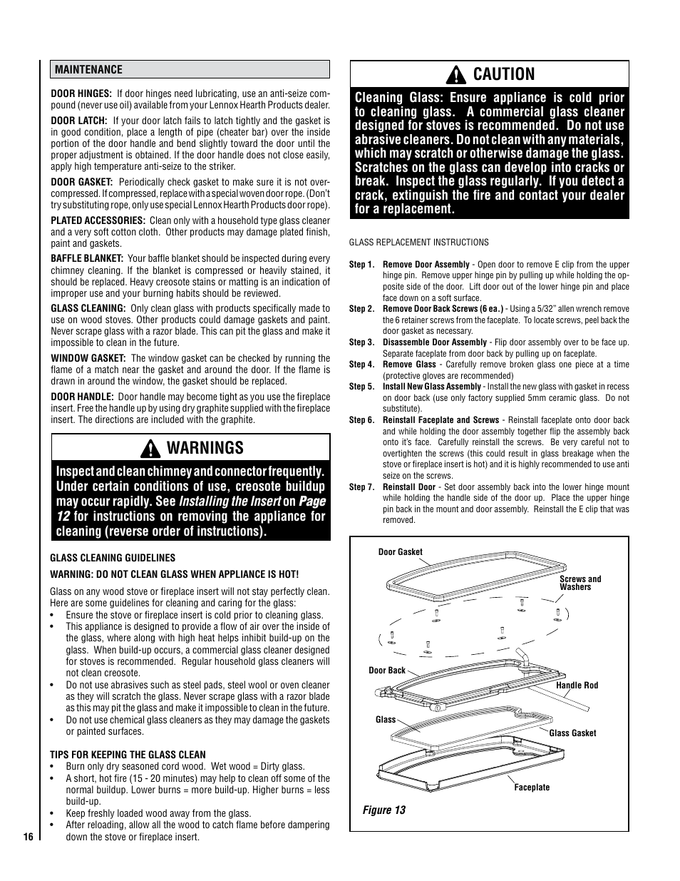 Warnings, Caution | Lennox Hearth STRIKER C160 User Manual | Page 16 / 24