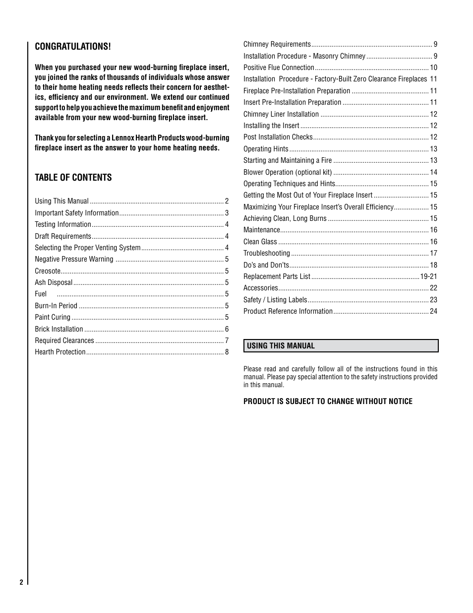 Lennox Hearth STRIKER C160 User Manual | Page 2 / 24