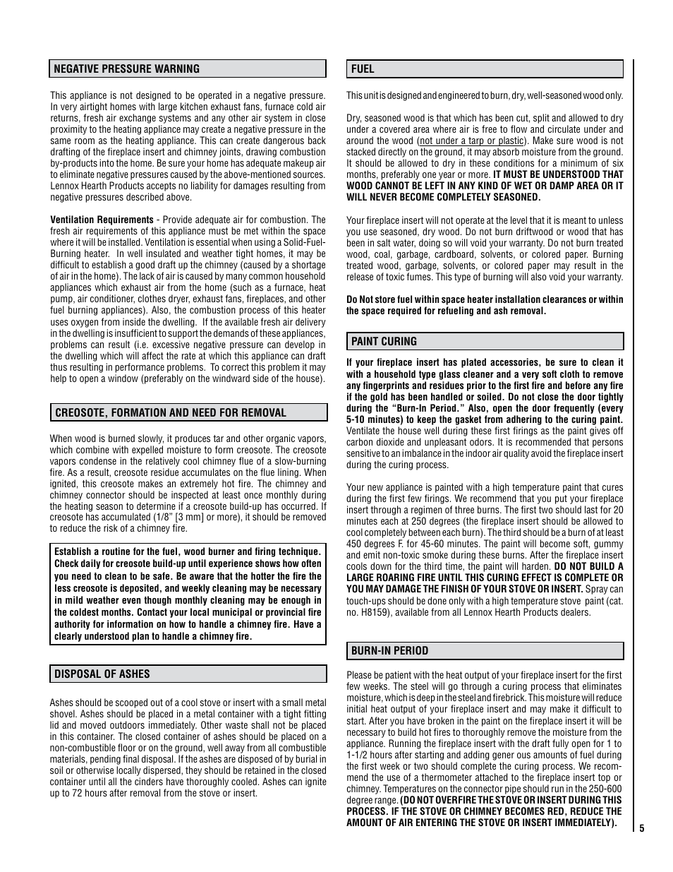 Lennox Hearth STRIKER C160 User Manual | Page 5 / 24