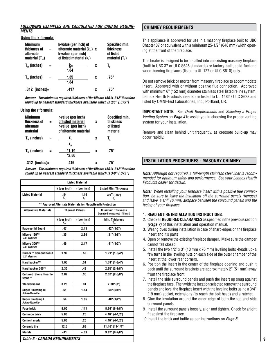 Lennox Hearth STRIKER C160 User Manual | Page 9 / 24