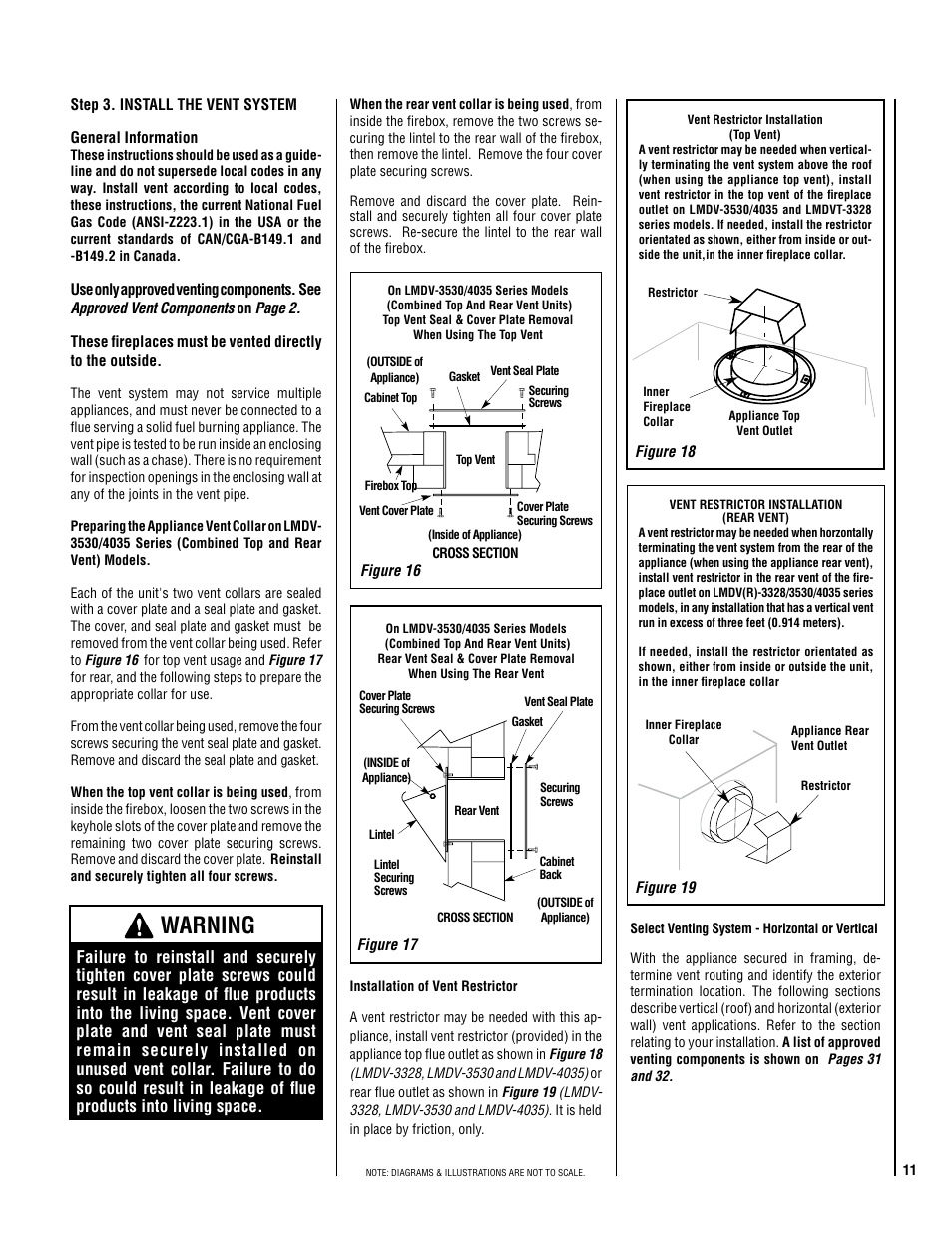 Warning | Lennox Hearth Electronic LMDV-3530-CNM User Manual | Page 11 / 36