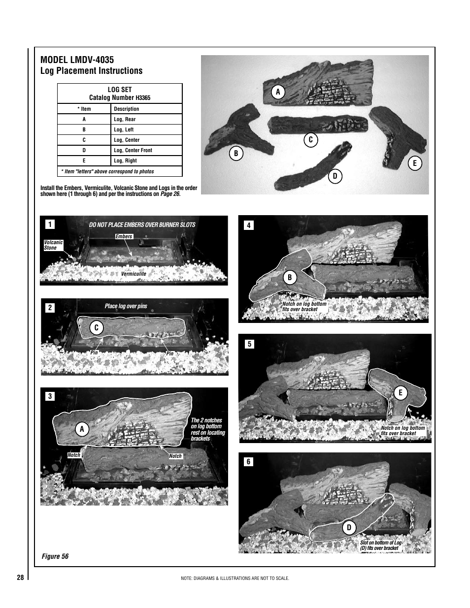 Model lmdv-4035 log placement instructions | Lennox Hearth Electronic LMDV-3530-CNM User Manual | Page 28 / 36