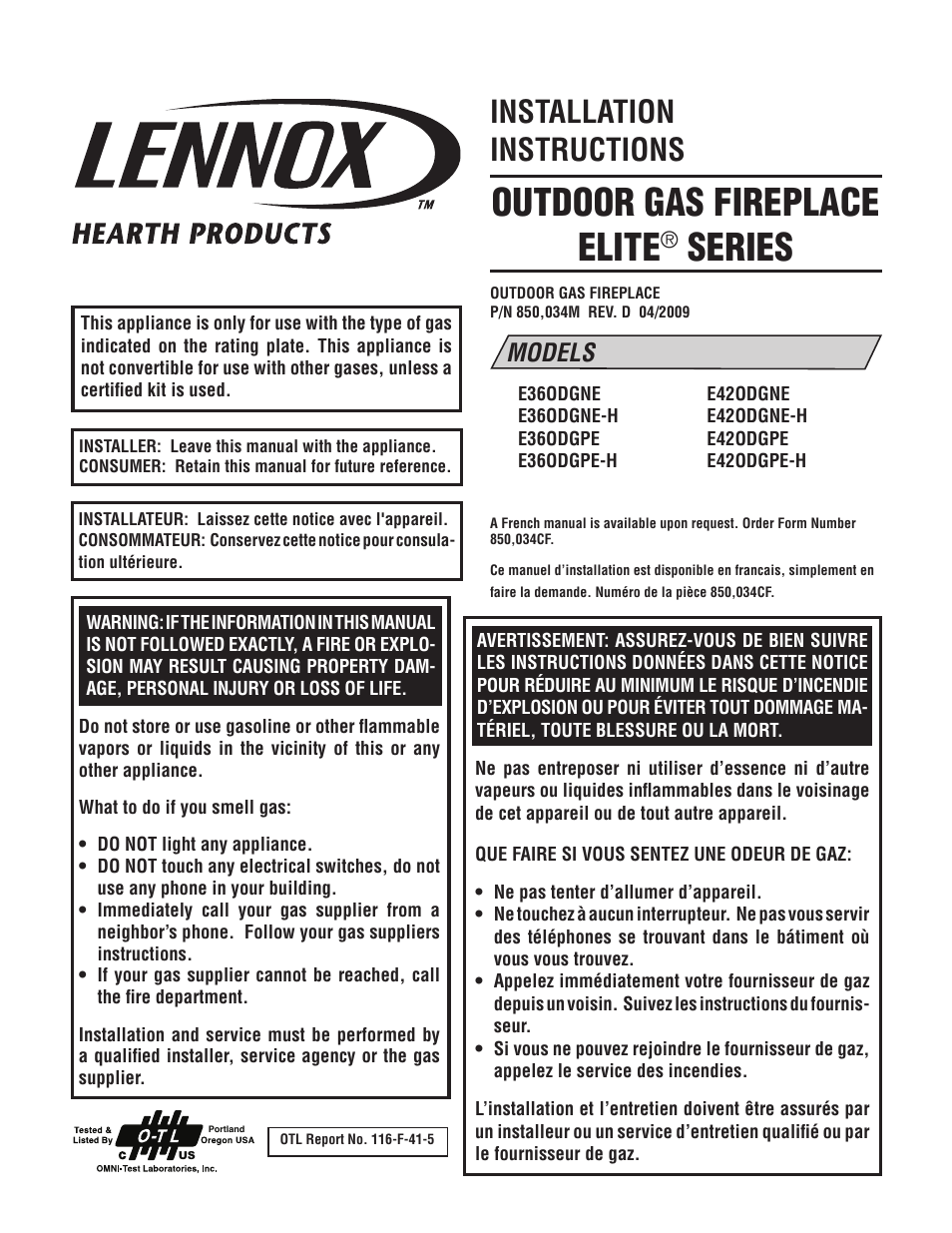 Lennox Hearth ELITE E36ODGPE User Manual | 16 pages
