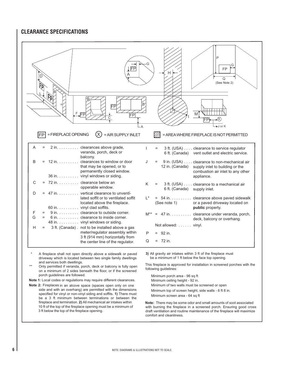 Clearance specifications | Lennox Hearth ELITE E36ODGPE User Manual | Page 6 / 16