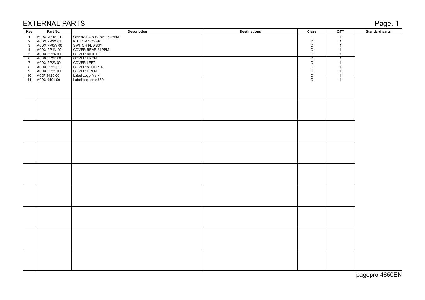 External parts, Page. 1, Pagepro 4650en | Lennox Hearth 4650EN User Manual | Page 9 / 39