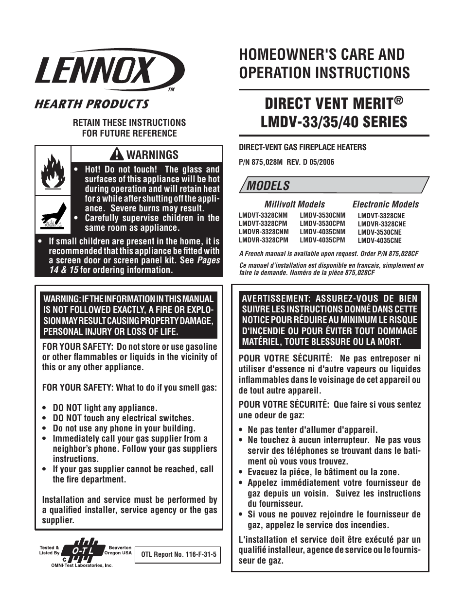 Lennox Hearth LMDV-3530CNM User Manual | 28 pages