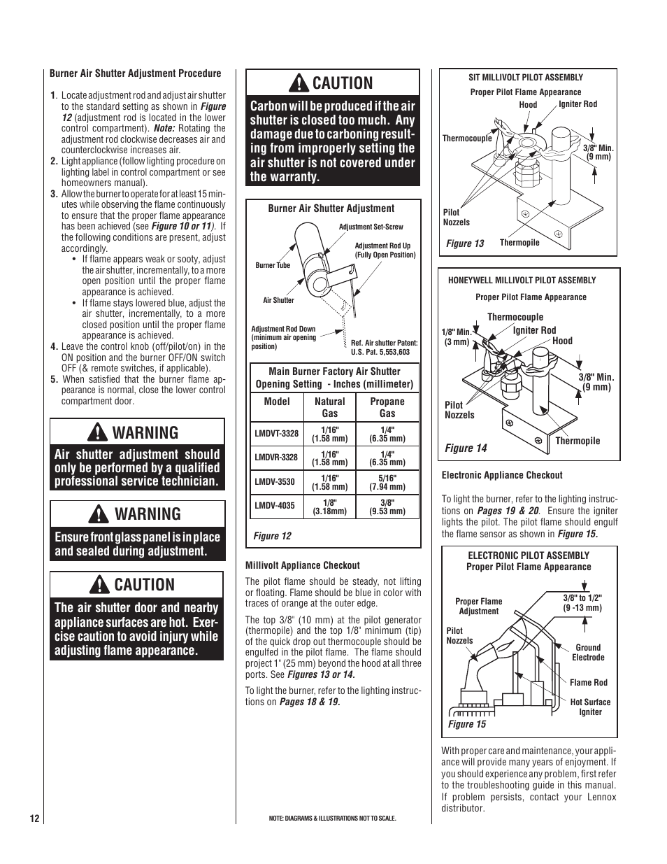 Warning, Caution | Lennox Hearth LMDV-3530CNM User Manual | Page 12 / 28