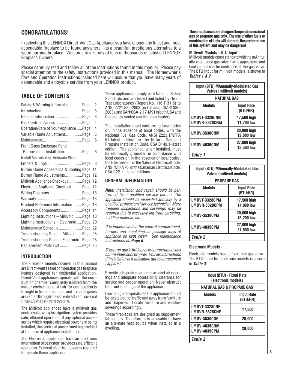 Lennox Hearth LMDV-3530CNM User Manual | Page 3 / 28