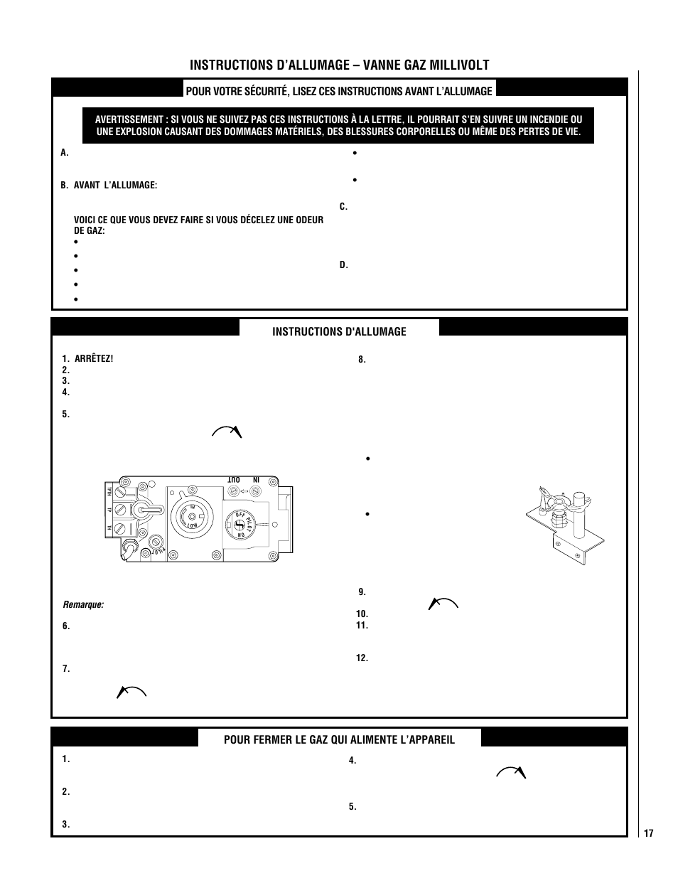 Instructions d’allumage – vanne gaz millivolt | Lennox Hearth B-MPC0353VDE User Manual | Page 17 / 24