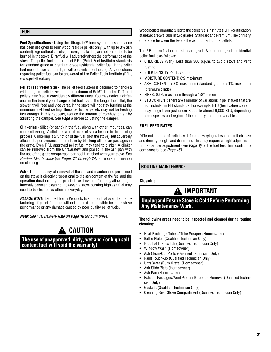 Caution, Important | Lennox Hearth Montage 32FS User Manual | Page 21 / 36