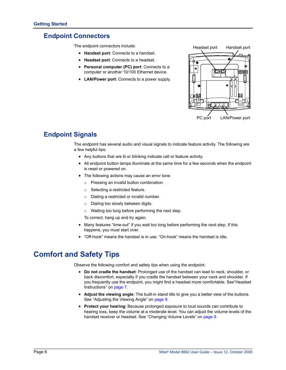 Endpoint connectors, Endpoint signals, Comfort and safety tips | Endpoint connectors endpoint signals | Lennox Hearth INTER-TEL 8662 User Manual | Page 20 / 68