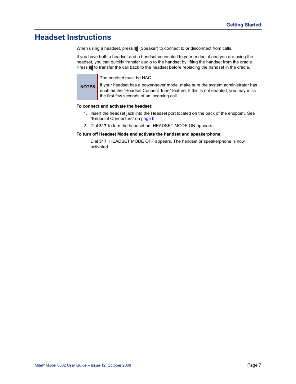 Headset instructions, E. see“headset instructions” on | Lennox Hearth INTER-TEL 8662 User Manual | Page 21 / 68