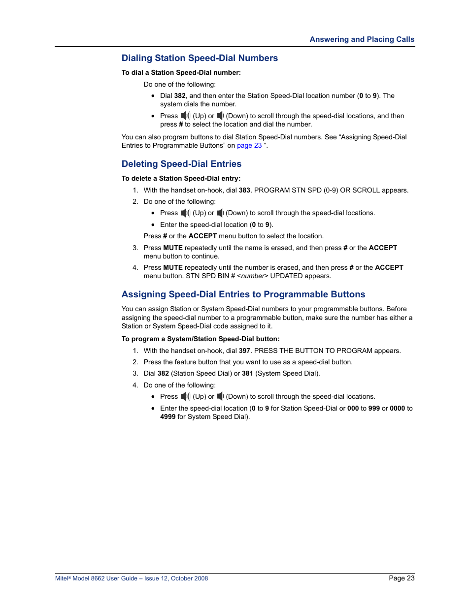 Dialing station speed-dial numbers” on, Dialing station speed-dial numbers, Deleting speed-dial entries | Lennox Hearth INTER-TEL 8662 User Manual | Page 37 / 68