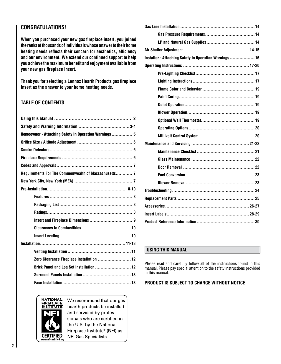 Lennox Hearth DIRECT-VENT RAVENNA SDVI33/40 User Manual | Page 2 / 30