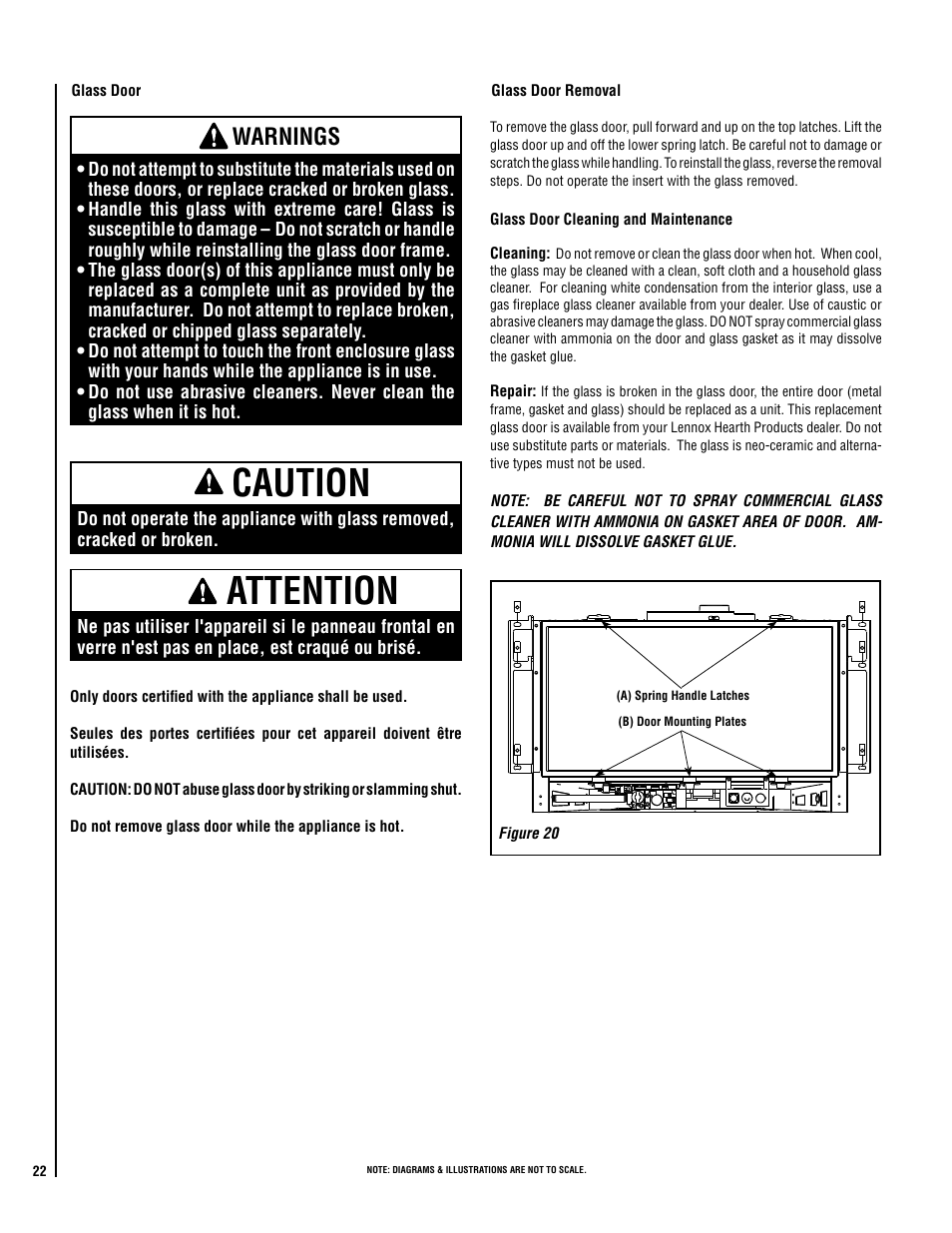 Caution, Attention, Warnings | Lennox Hearth DIRECT-VENT RAVENNA SDVI33/40 User Manual | Page 22 / 30