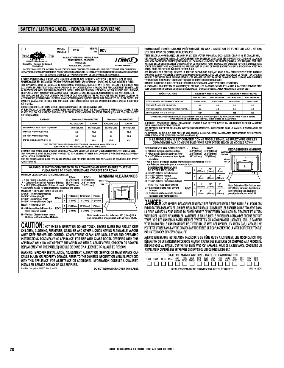 Lennox Hearth DIRECT-VENT RAVENNA SDVI33/40 User Manual | Page 28 / 30