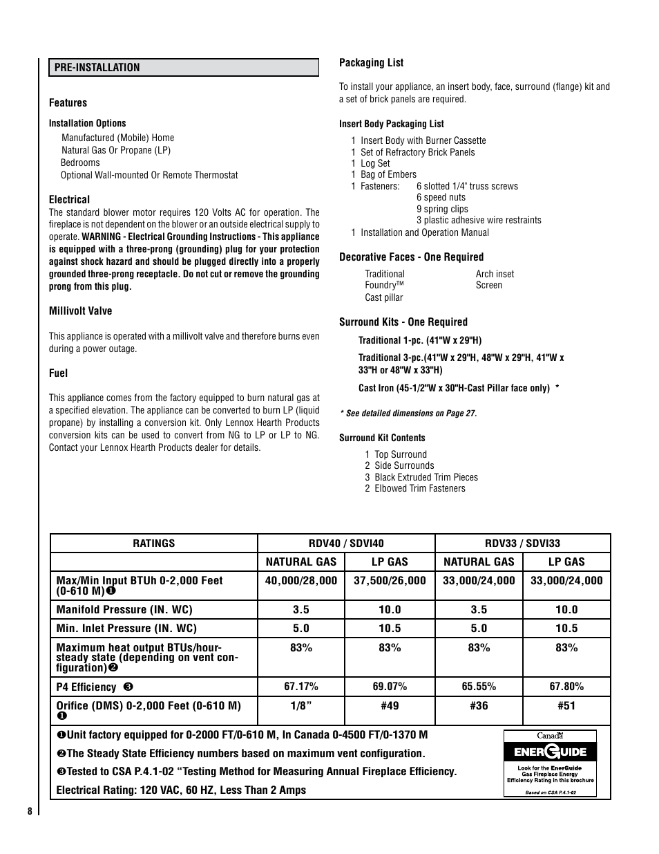 Lennox Hearth DIRECT-VENT RAVENNA SDVI33/40 User Manual | Page 8 / 30