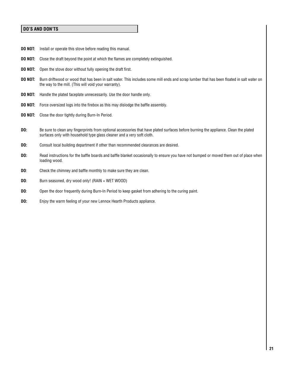 Lennox Hearth STRIKER SWS160 User Manual | Page 21 / 32