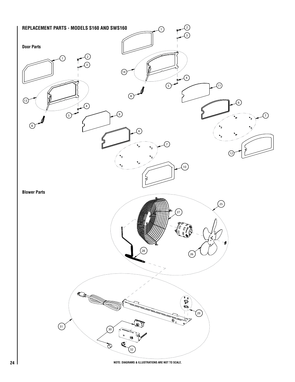 Door parts blower parts | Lennox Hearth STRIKER SWS160 User Manual | Page 24 / 32