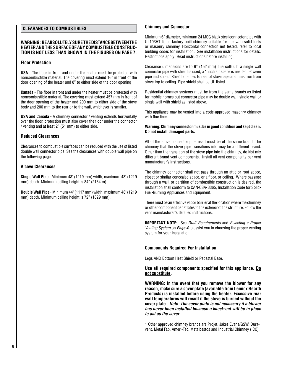 Lennox Hearth STRIKER SWS160 User Manual | Page 6 / 32