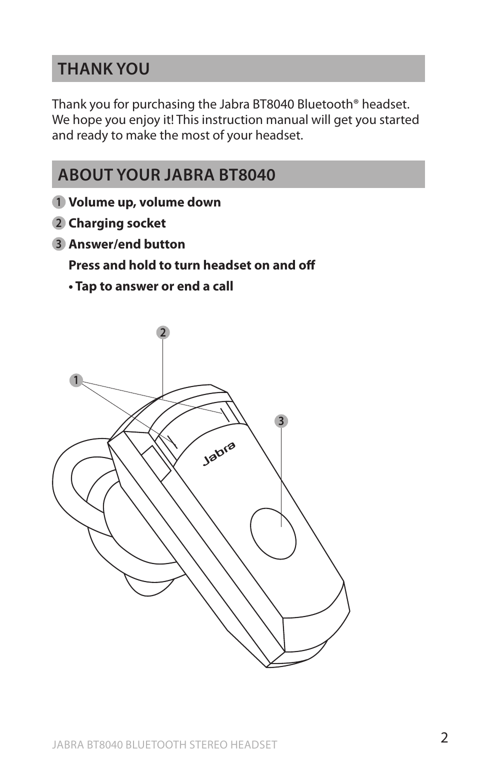 En g li sh, About your jabra bt8040 | Lennox Hearth BT8040 User Manual | Page 2 / 16
