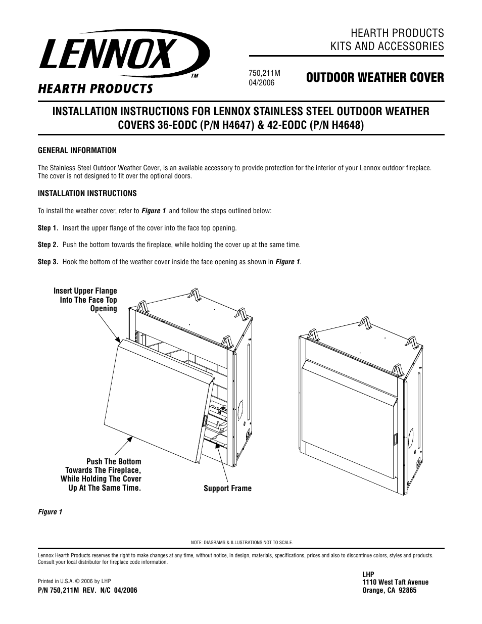 Lennox Hearth Stainless Steel Outdoor Weather Cover 36-EODC User Manual | 1 page