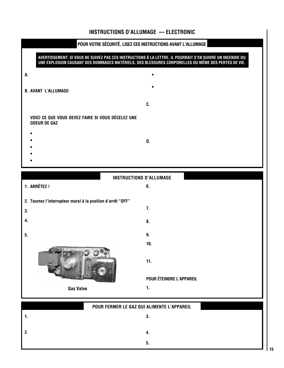 Instructions d’allumage — electronic | Lennox Hearth Crestline LSBV-3628MP-H User Manual | Page 15 / 24