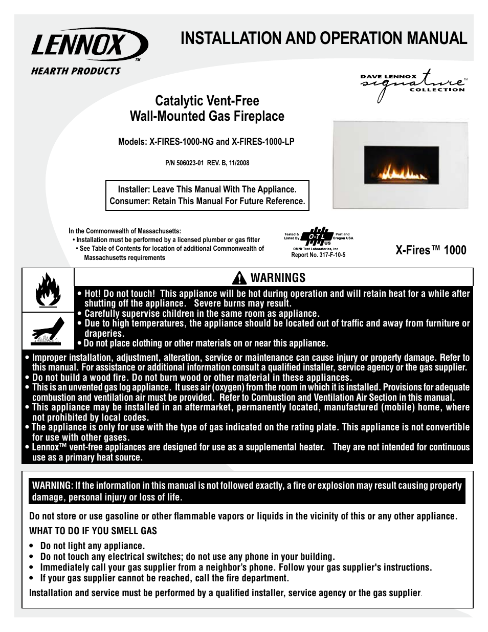 Lennox Hearth 1000 User Manual | 20 pages