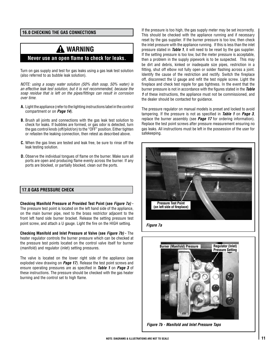 Warning, Never use an open flame to check for leaks | Lennox Hearth 1000 User Manual | Page 11 / 20