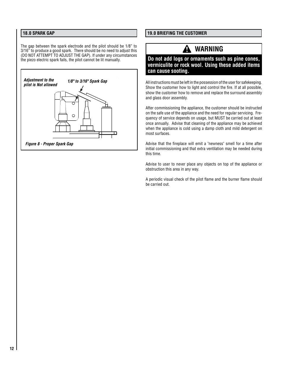 Warning | Lennox Hearth 1000 User Manual | Page 12 / 20