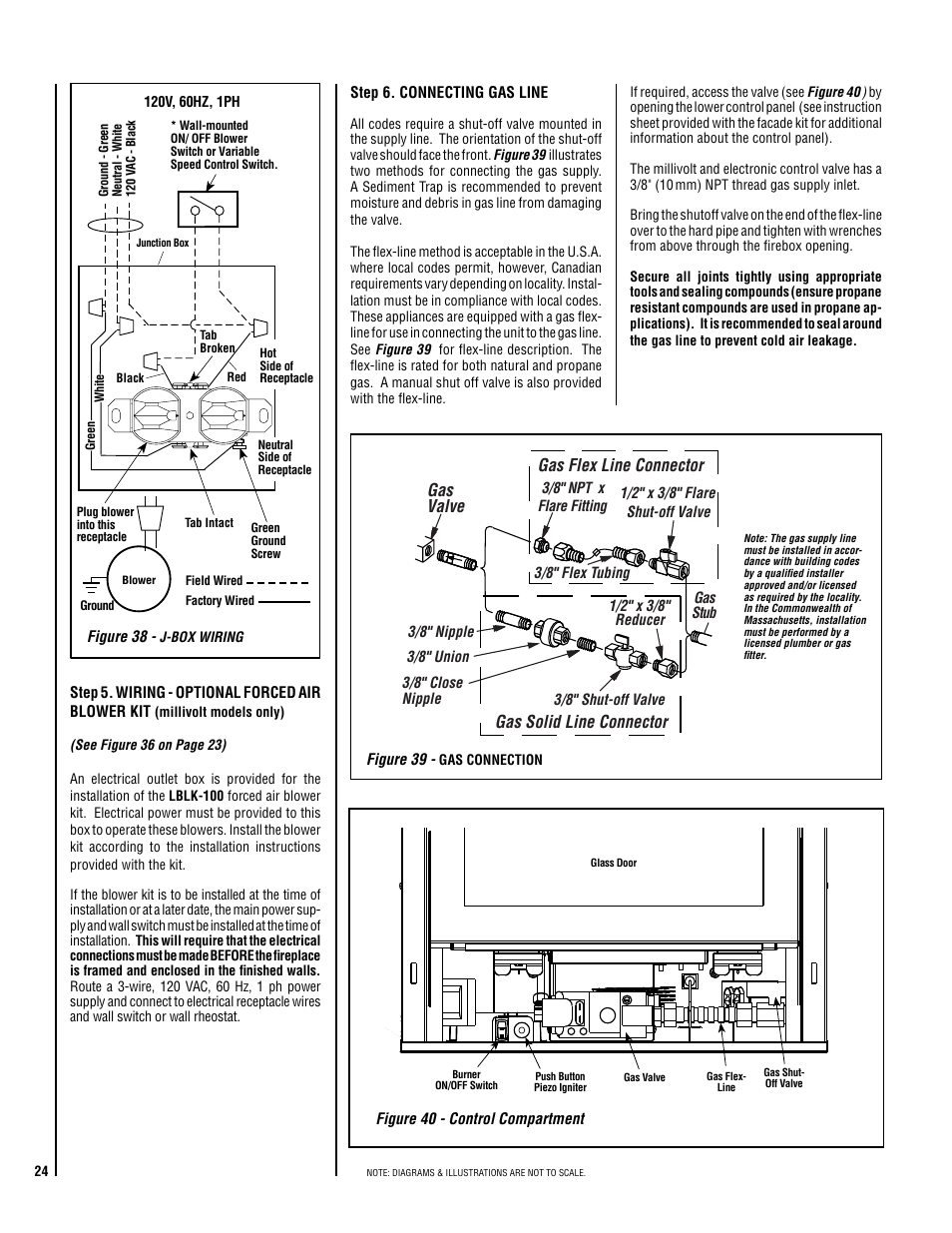 Gas valve, Gas solid line connector gas flex line connector | Lennox Hearth ADAGIO-EN User Manual | Page 24 / 36