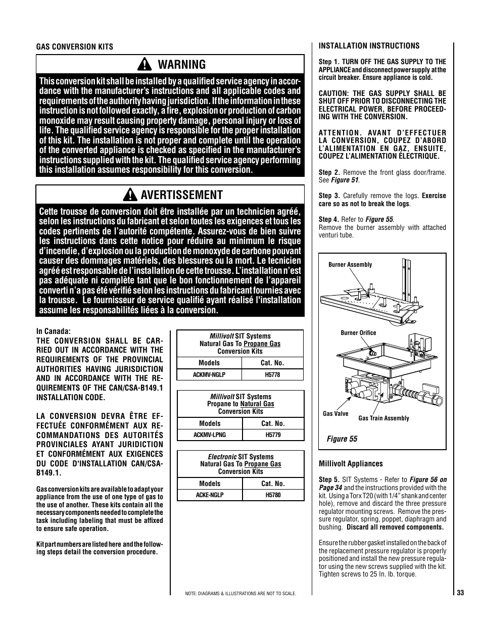 Warning, Avertissement | Lennox Hearth ADAGIO-EN User Manual | Page 33 / 36