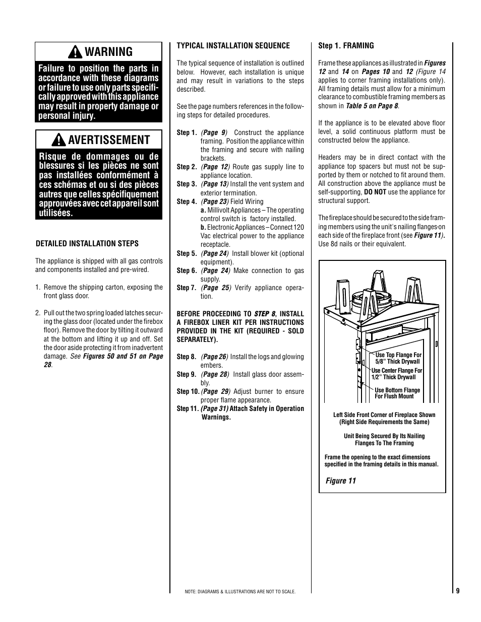 Warning, Avertissement | Lennox Hearth ADAGIO-EN User Manual | Page 9 / 36