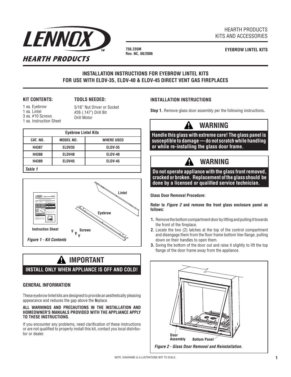 Lennox Hearth Eyebrow Lintel Kit ELDV-35 User Manual | 2 pages