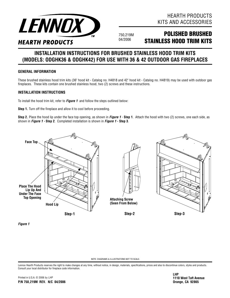 Lennox Hearth ODGHK36 User Manual | 1 page