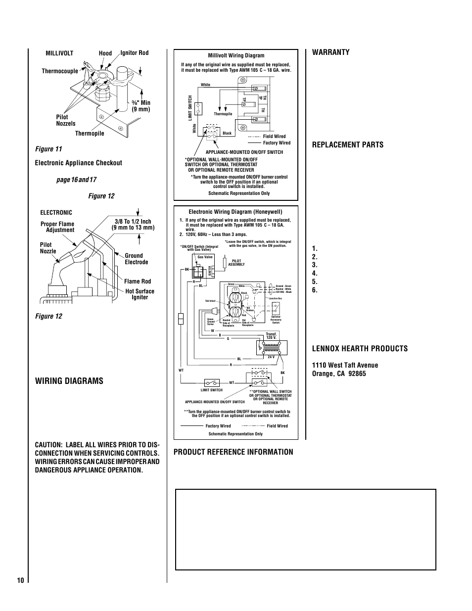 Wiring diagrams, Warranty, Replacement parts | Lennox hearth products, Product reference information, Figure 11 | Lennox Hearth EBVCLPM User Manual | Page 10 / 24