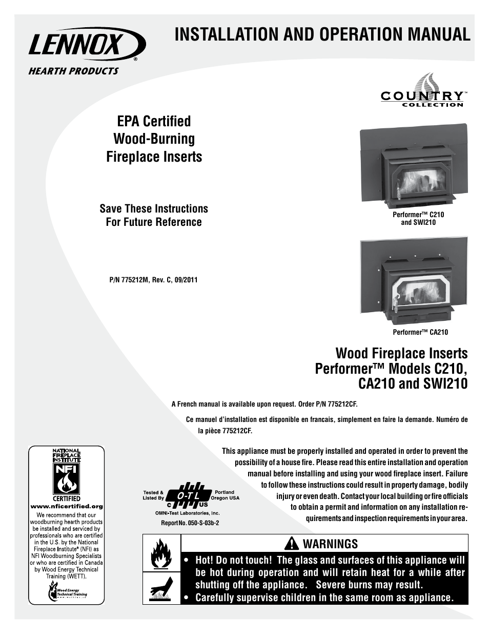 Lennox Hearth C210 User Manual | 24 pages