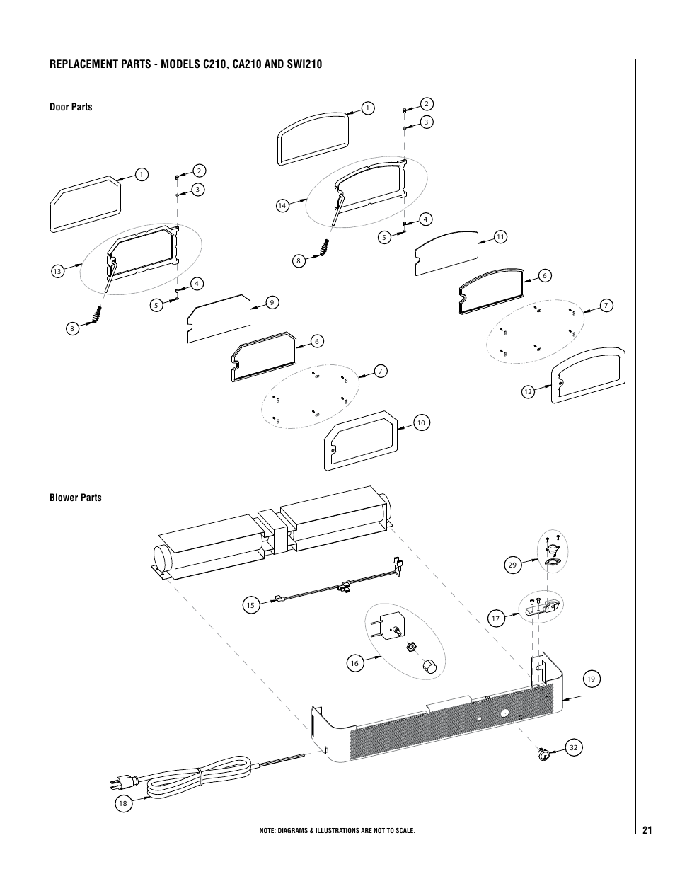 Door parts blower parts | Lennox Hearth C210 User Manual | Page 21 / 24