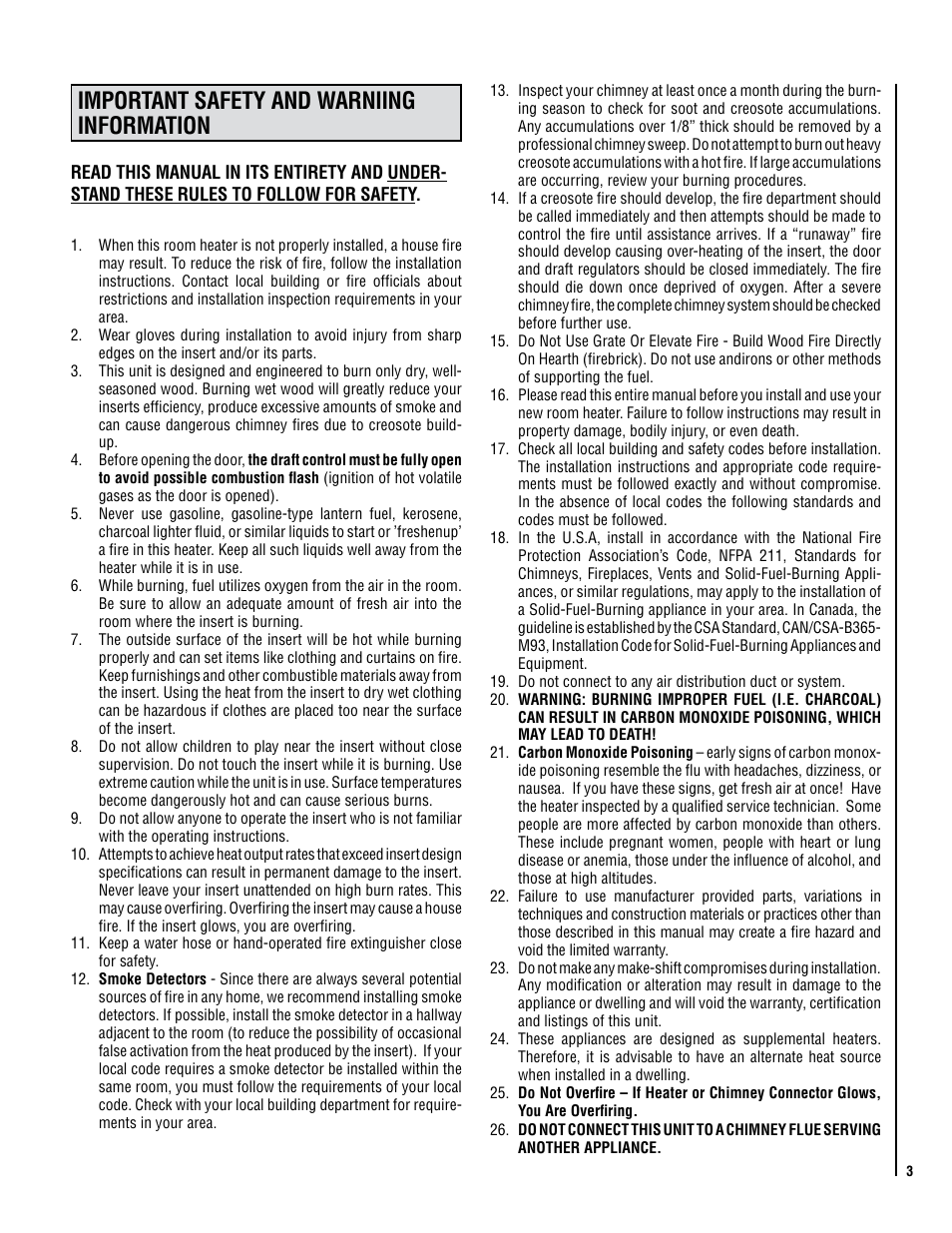 Important safety and warniing information | Lennox Hearth C210 User Manual | Page 3 / 24