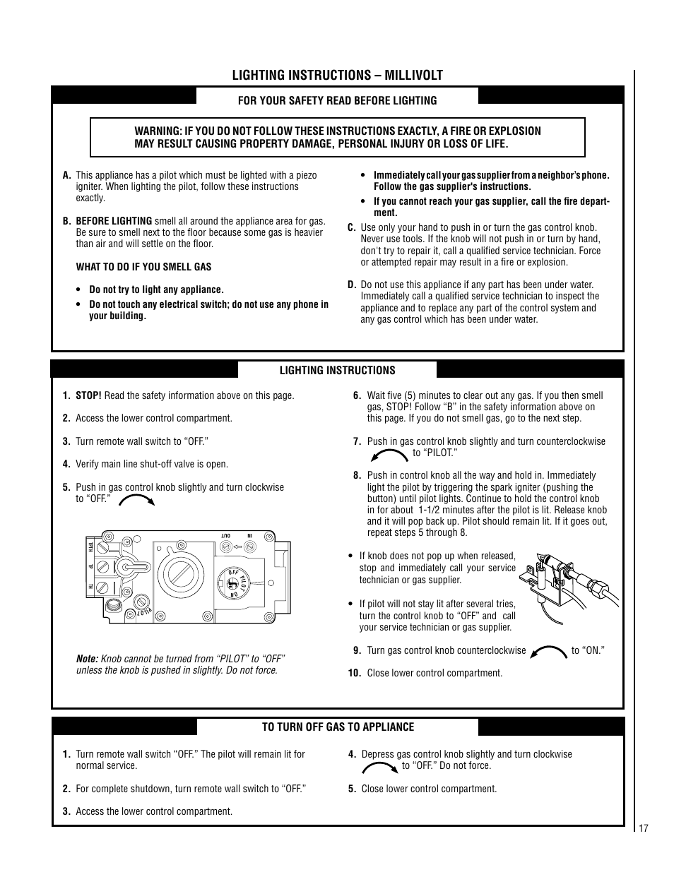 Lighting instructions – millivolt | Lennox Hearth SHADOWDANCE LSVFSD-24 User Manual | Page 17 / 20