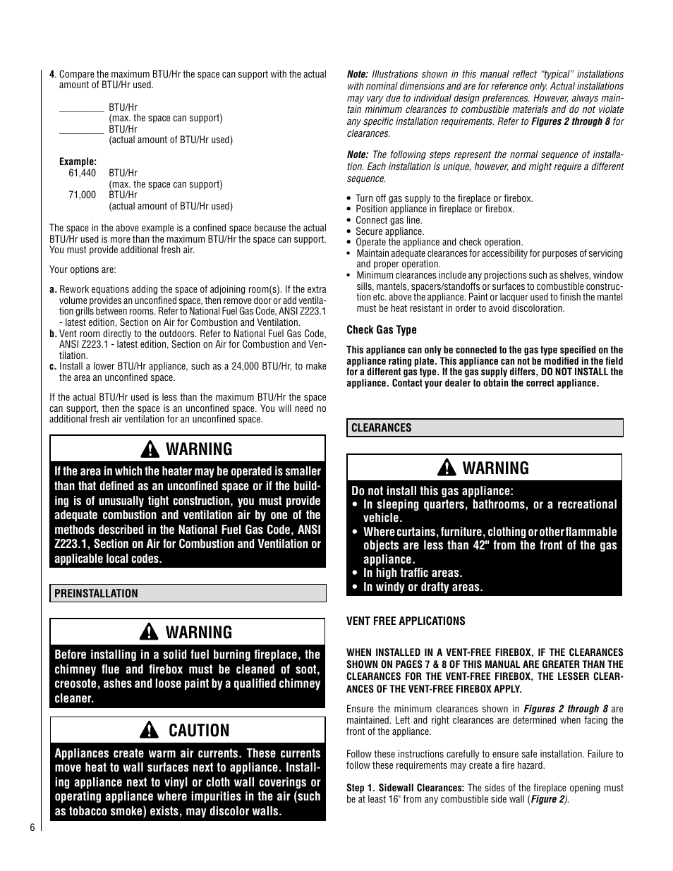 Warning, Caution | Lennox Hearth SHADOWDANCE LSVFSD-24 User Manual | Page 6 / 20