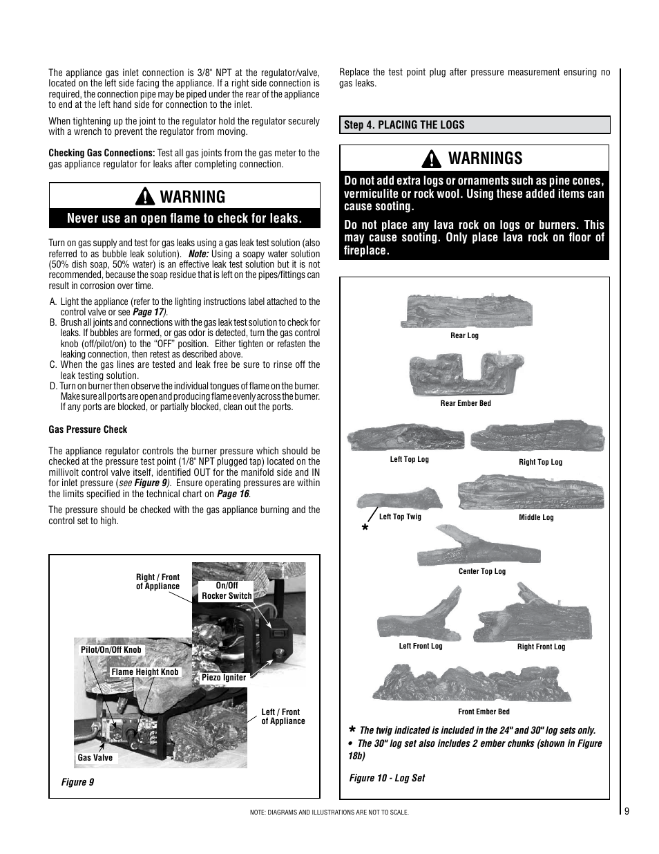 Warning, Warnings, Never use an open flame to check for leaks | Lennox Hearth SHADOWDANCE LSVFSD-24 User Manual | Page 9 / 20