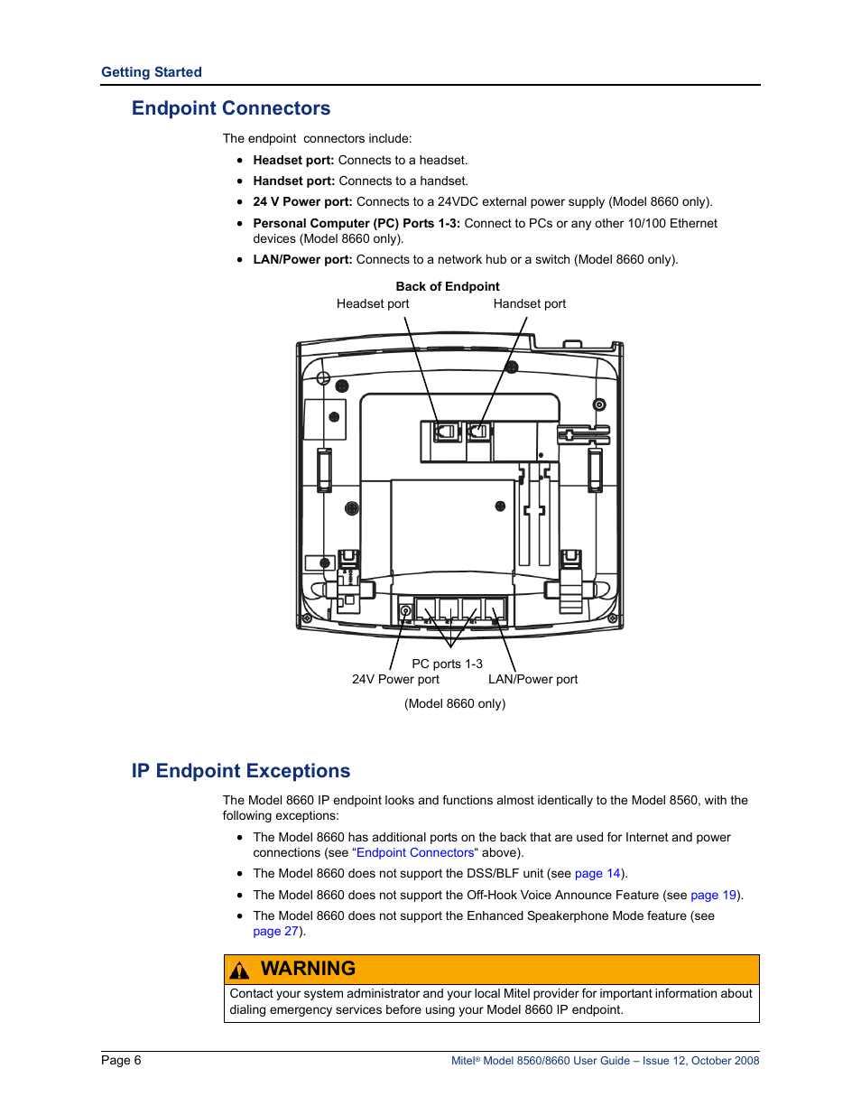 Endpoint connectors, Ip endpoint exceptions, Endpoint connectors ip endpoint exceptions | Warning | Lennox Hearth 8560 User Manual | Page 20 / 68