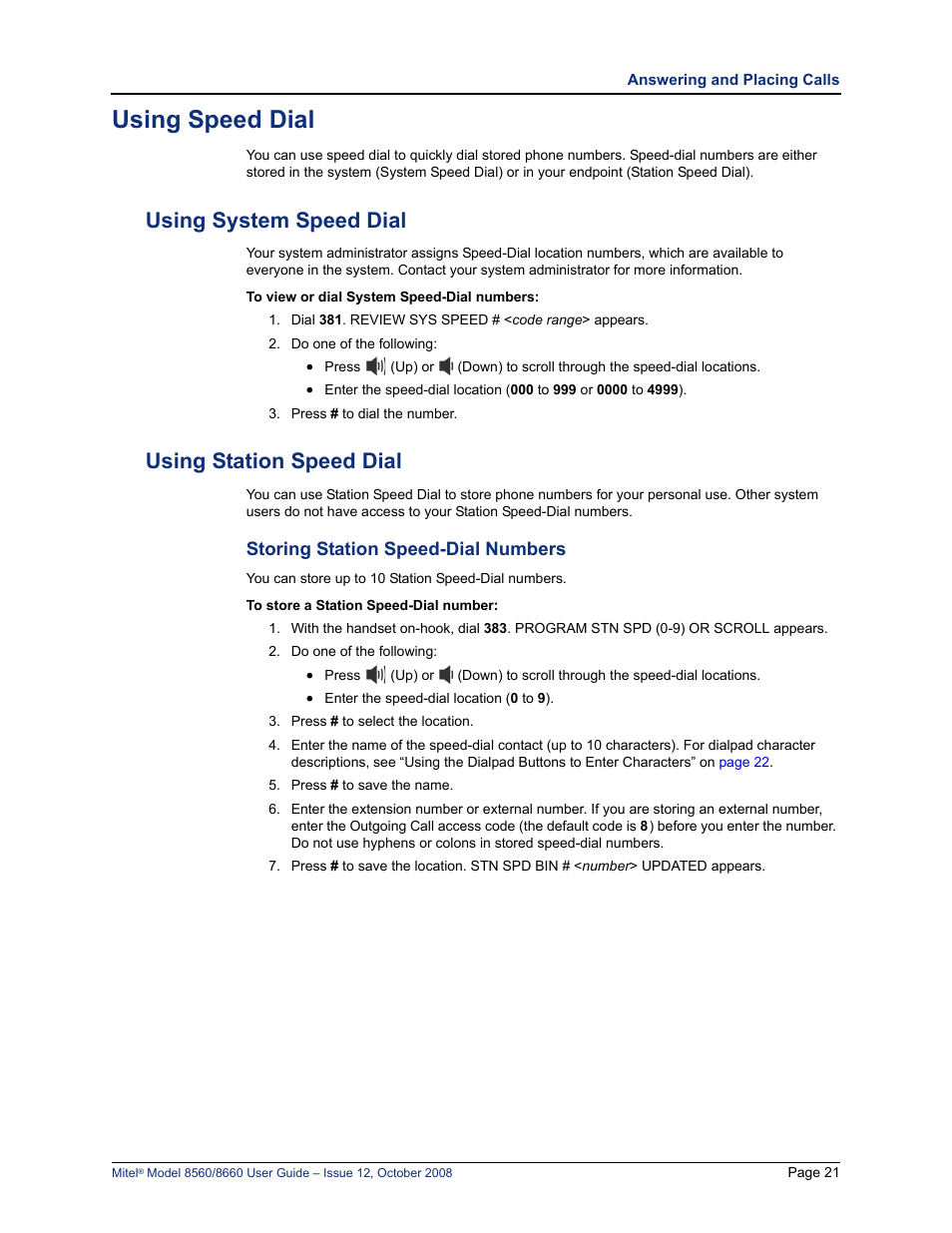 Using speed dial, Using system speed dial, Using station speed dial | Using system speed dial using station speed dial, Storing station speed-dial numbers, Using speed dial” on | Lennox Hearth 8560 User Manual | Page 35 / 68