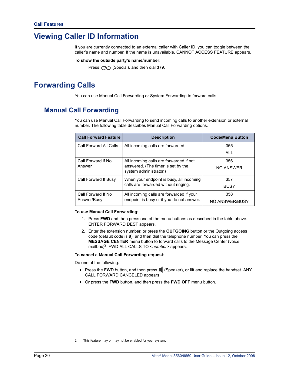 Viewing caller id information, Forwarding calls, Manual call forwarding | E “manual call forwarding” on | Lennox Hearth 8560 User Manual | Page 44 / 68