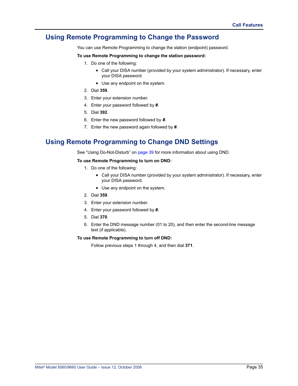 Using remote programming to change the password, Using remote programming to change dnd settings | Lennox Hearth 8560 User Manual | Page 49 / 68