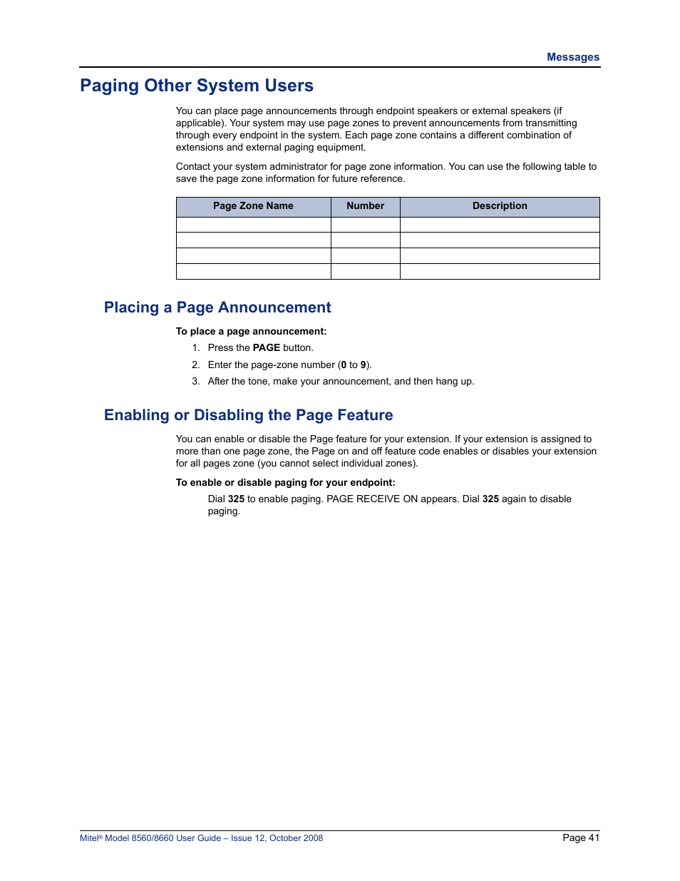 Paging other system users, S. see “paging other system users” on, Paging other system users” on | Placing a page announcement, Enabling or disabling the page feature | Lennox Hearth 8560 User Manual | Page 55 / 68
