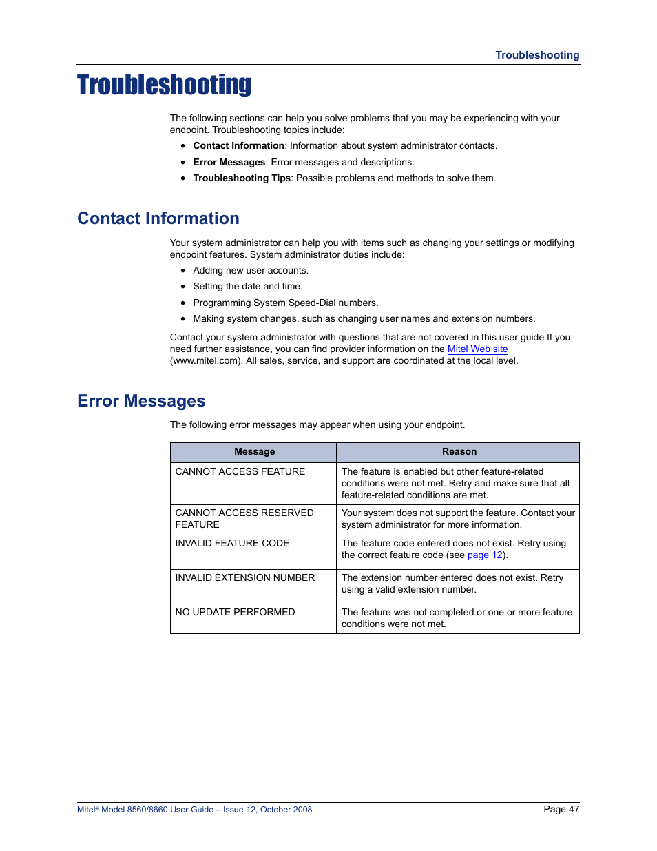 Troubleshooting, Contact information, Error messages | Lennox Hearth 8560 User Manual | Page 61 / 68