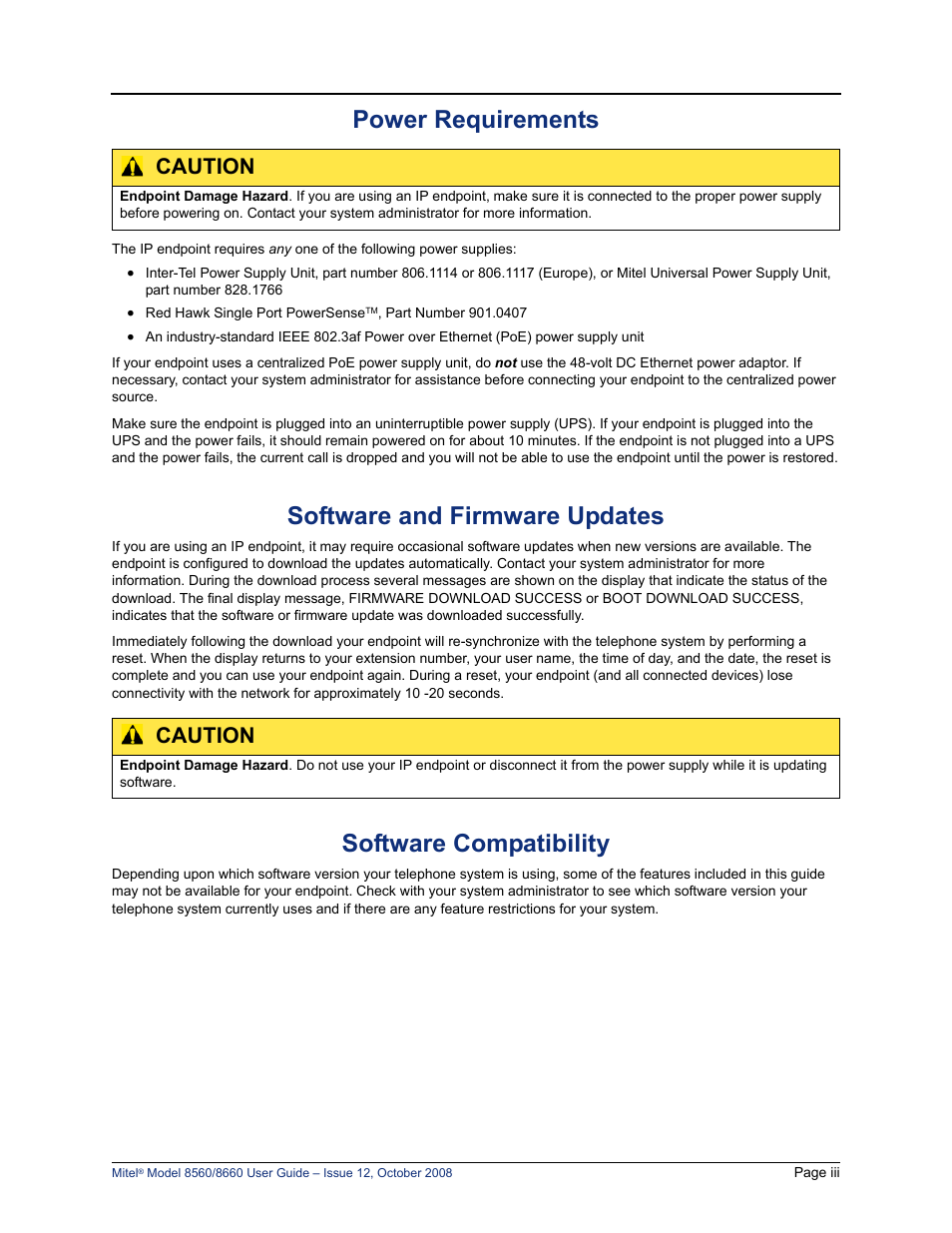 Power requirements, Software and firmware updates, Software compatibility | Caution | Lennox Hearth 8560 User Manual | Page 7 / 68