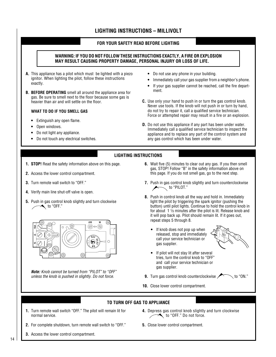 Lighting instructions – millivolt | Lennox Hearth SHGL-18MP-R User Manual | Page 14 / 20